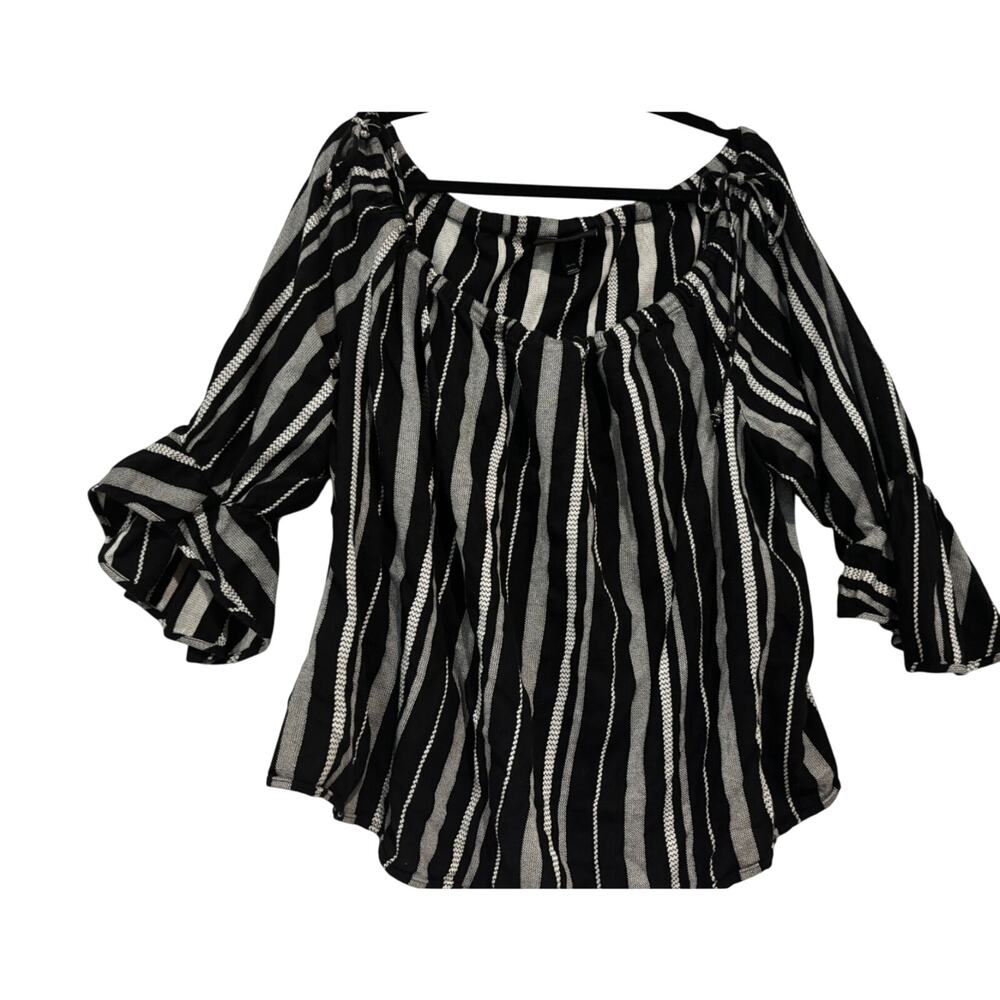 Lane‎ Bryant Black & Tan Off Shoulder adj. top 26/28 Boho comfort travel peasant